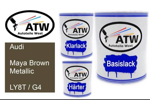 Audi, Maya Brown Metallic, LY8T / G4: 1L Lackdose + 1L Klarlack + 500ml Härter - Set, von ATW Autoteile West.